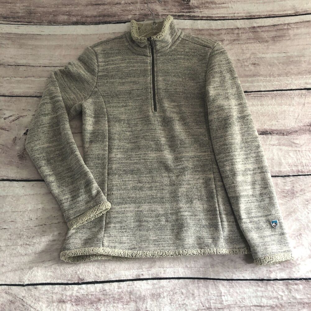 Kuhl Sweater Womens M Gray Alaska 1/4 Zip Pullover Fleece Sherpa Shearling Trim